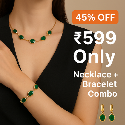 Oval Green Crystal Pendant Necklace Set With Bracelet
